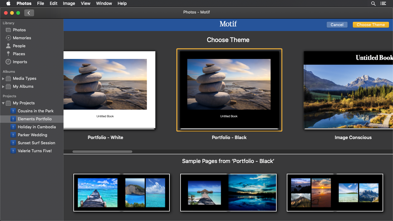 The theme selection page of the Motif app | Motif