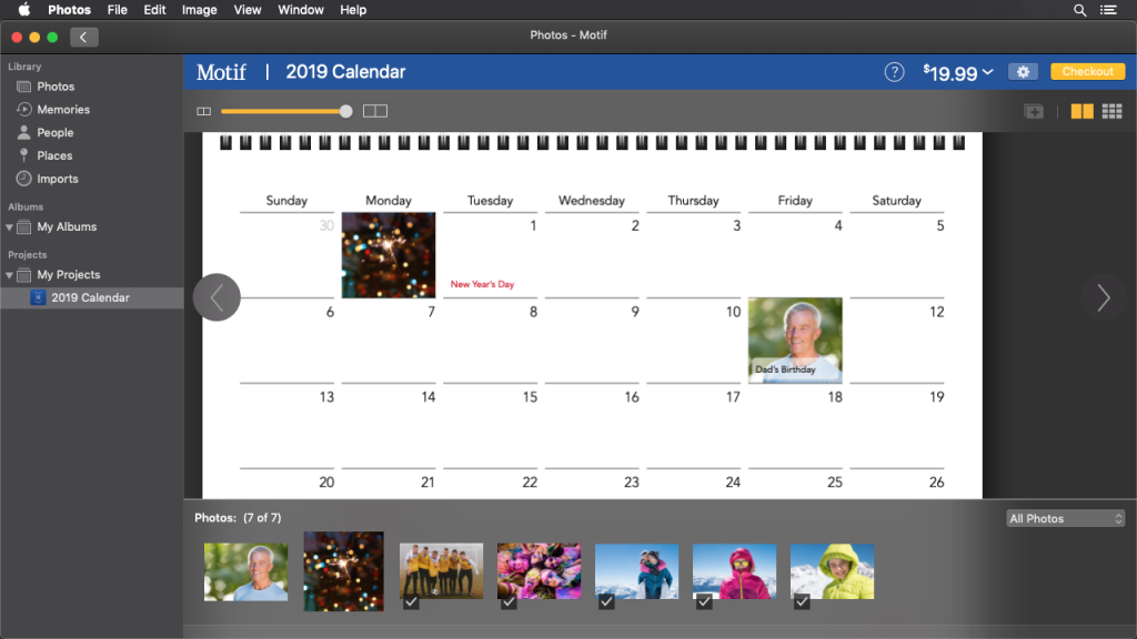 Creating a custom calendar with pictures on special days such as New Year’s and birthday | Motif