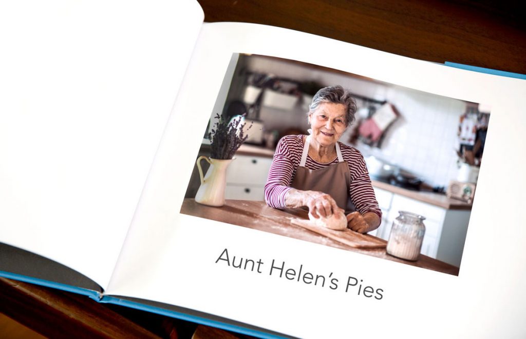 A recipe book with a page for “Aunt Helen’s Pies” | Motif