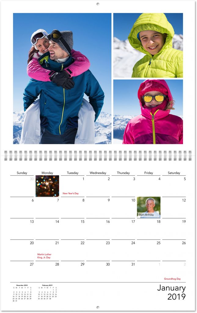 A custom family photo calendar with pictures of a family on a ski trip | Motif