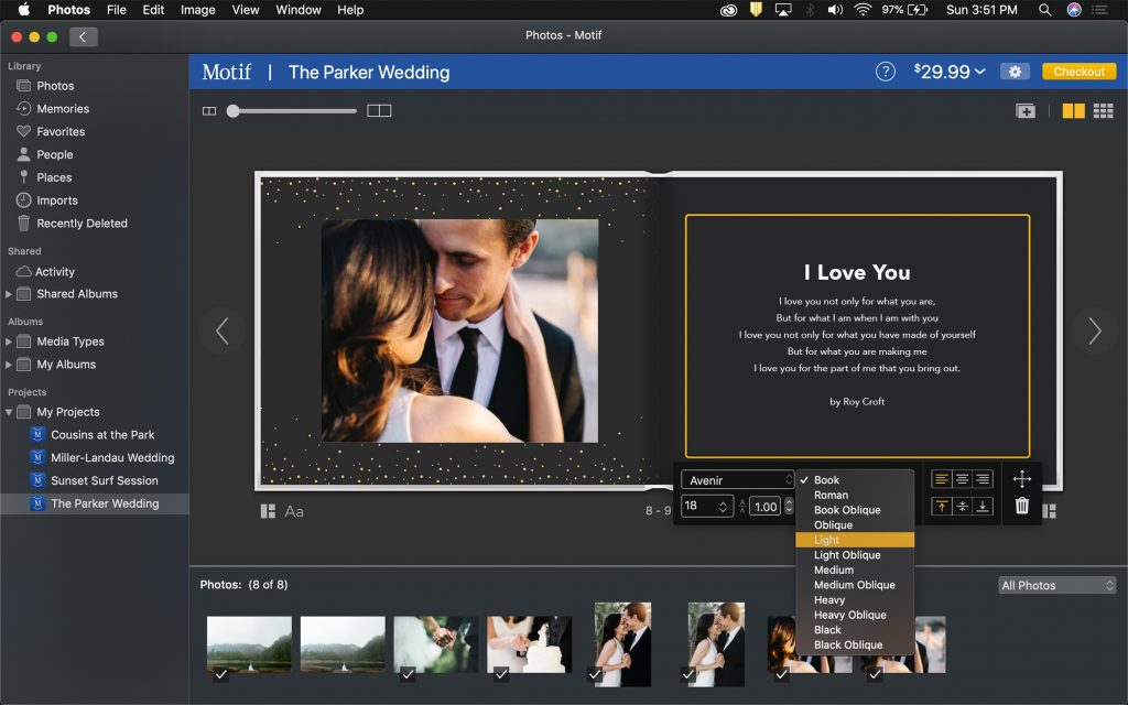 Editing a romantic photo book in the Motif app | Motif
