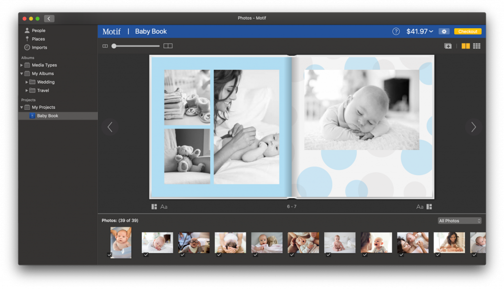 Editing the layout of a black and white baby photo book | Motif