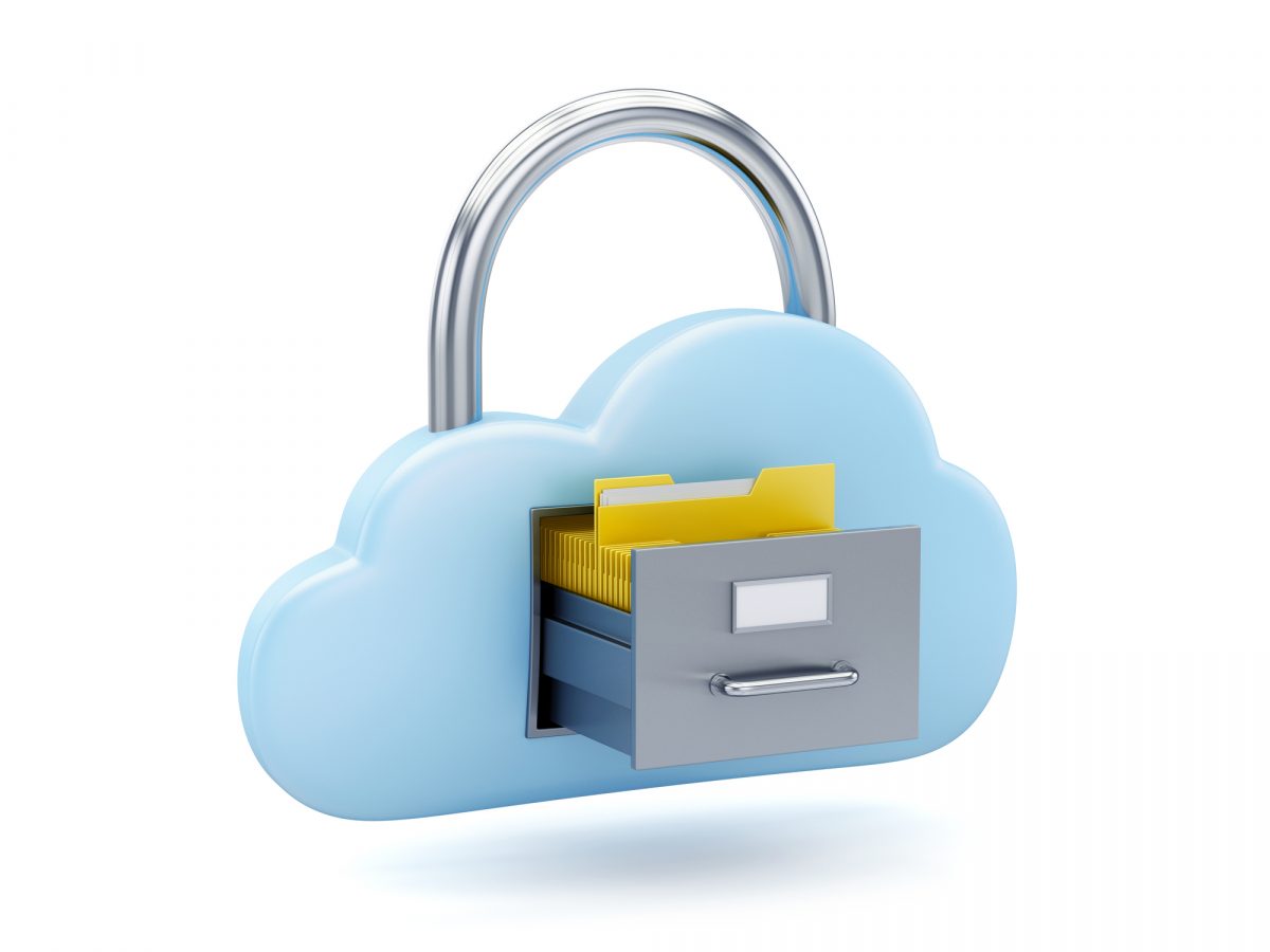 Cloud padlock as filing cabinet with manila folder