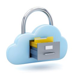 Cloud padlock as filing cabinet with manila folder