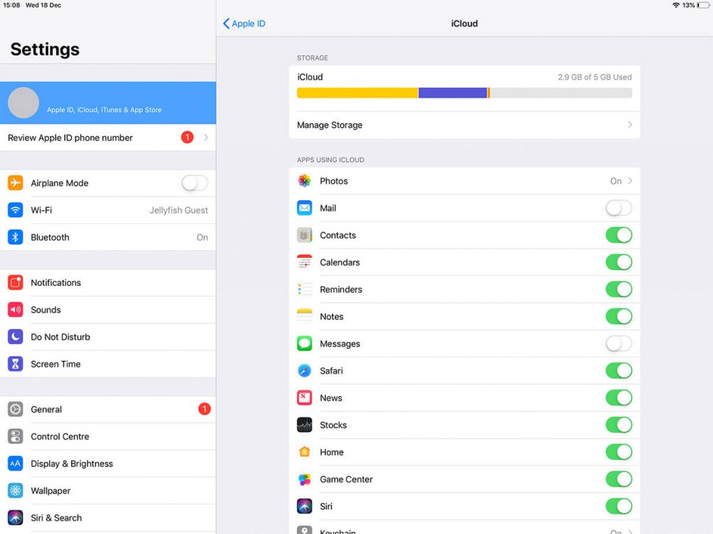 iCloud - iPad Manage Storage