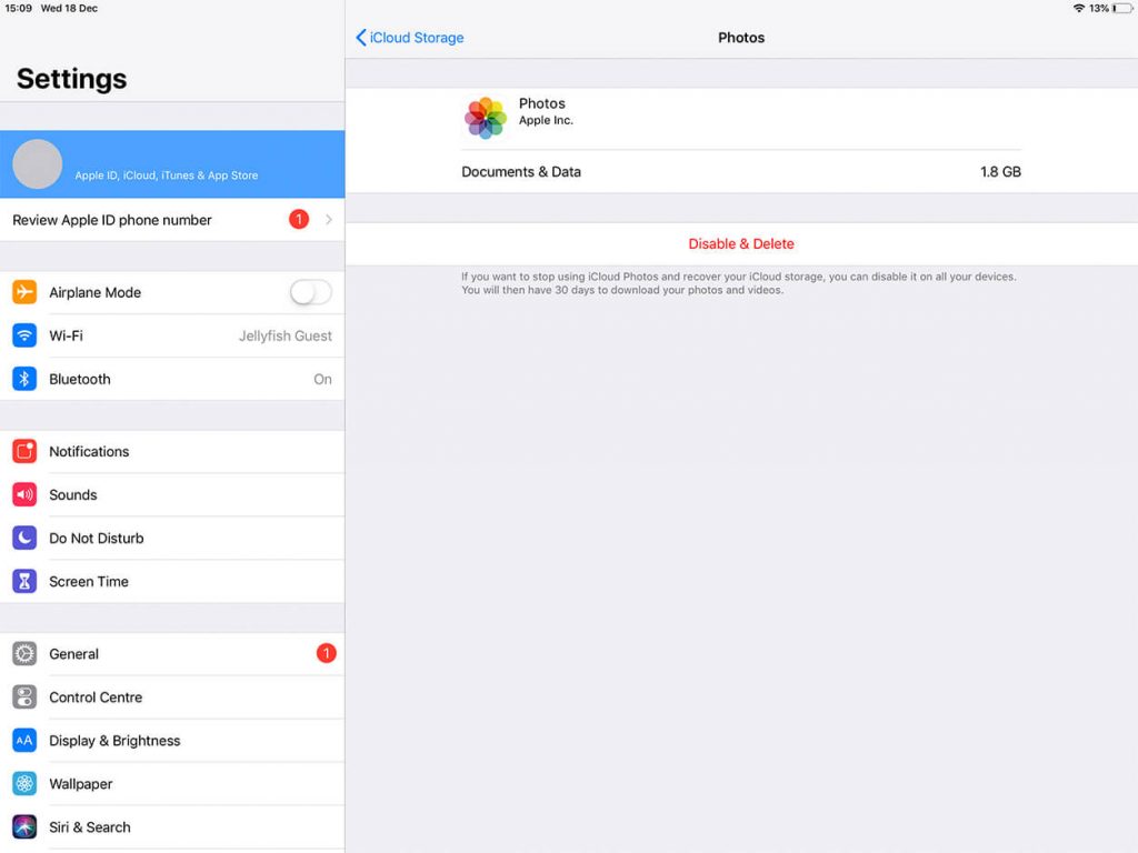 iCloud - iPad Photos Disable & Delete