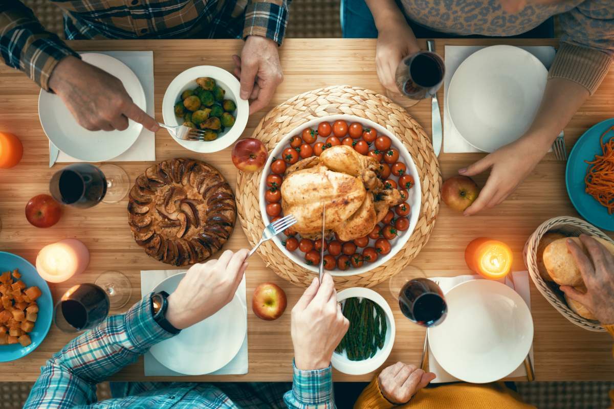 Of all Thanksgiving pictures, be sure to take an overhead shot of turkey and sides on the table.